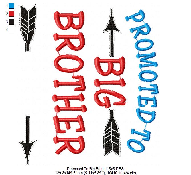 Promoted to Big Brother Sister Set – Satin Stitch – Machine Embroidery Design