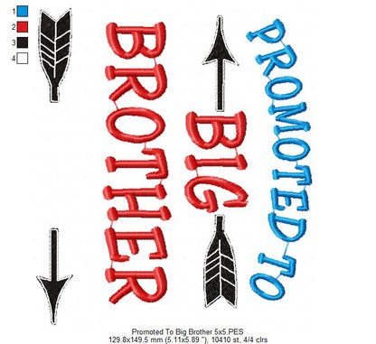 Promoted to Big Brother Sister Set – Satin Stitch – Machine Embroidery Design