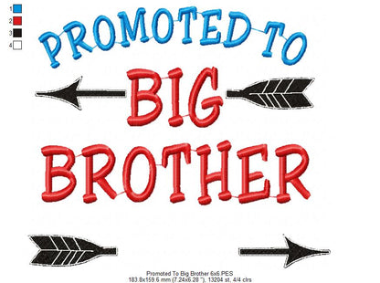Promoted to Big Brother Sister Set – Satin Stitch – Machine Embroidery Design