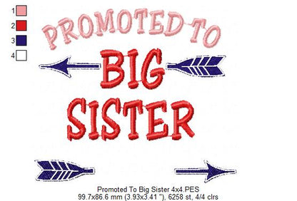 Promoted to Big Brother Sister Set – Satin Stitch – Machine Embroidery Design