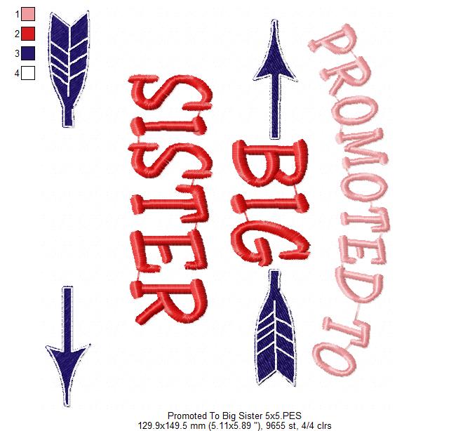 Promoted to Big Brother Sister Set – Satin Stitch – Machine Embroidery Design