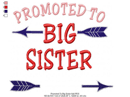 Promoted to Big Brother Sister Set – Satin Stitch – Machine Embroidery Design