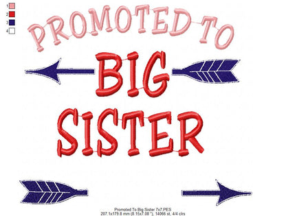 Promoted to Big Brother Sister Set – Satin Stitch – Machine Embroidery Design