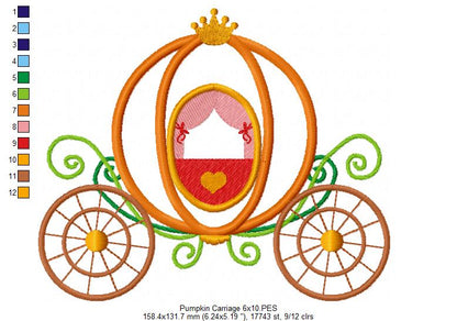 Pumpkin Carriage - Applique - Machine Embroidery Design