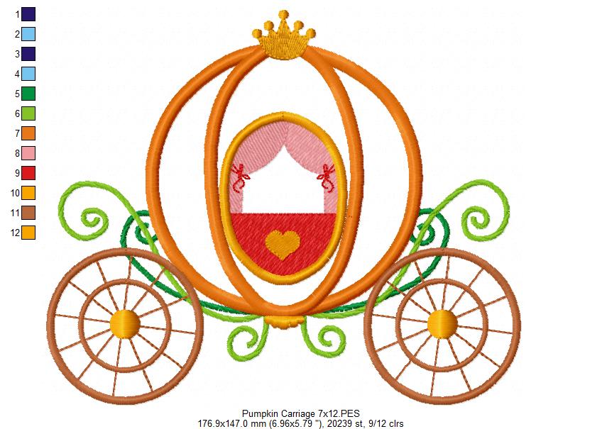 Pumpkin Carriage - Applique - Machine Embroidery Design