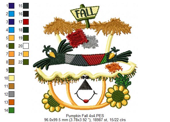 Pumpkin Fall Scarecrow - Applique Embroidery