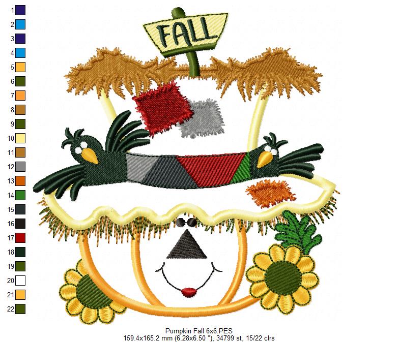 Pumpkin Fall Scarecrow - Applique Embroidery