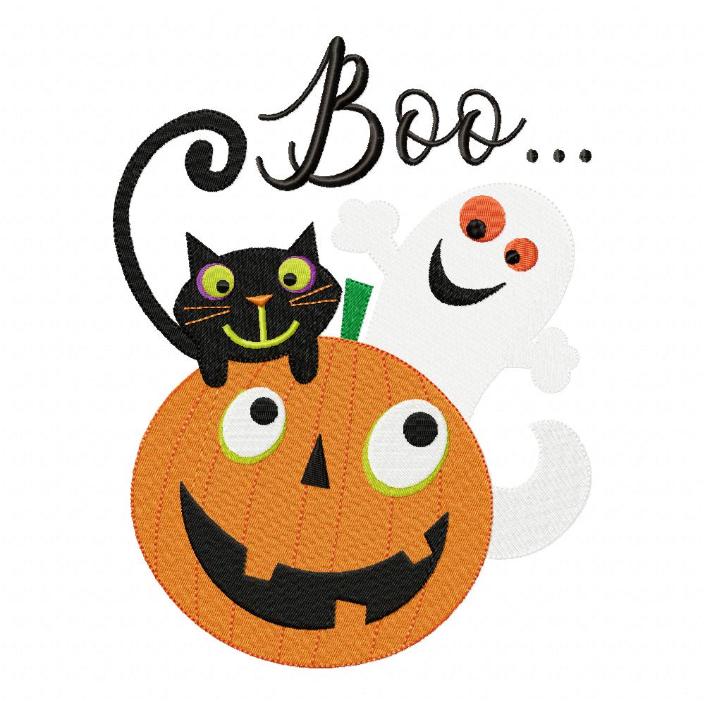 Halloween Boo Pumpkin, Black Cat and Ghost - Fill Stitch