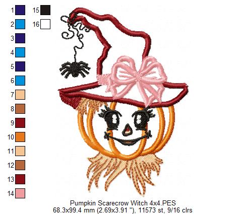 Halloween Witch Pumpkin Scarecrow - Applique Embroidery