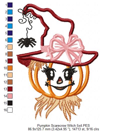 Halloween Witch Pumpkin Scarecrow - Applique - Machine Embroidery Design