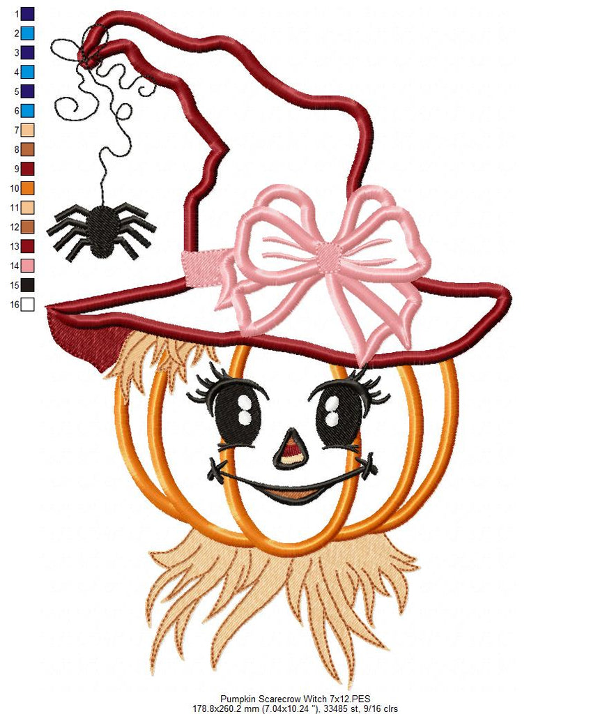 Halloween Witch Pumpkin Scarecrow - Applique - Machine Embroidery Design