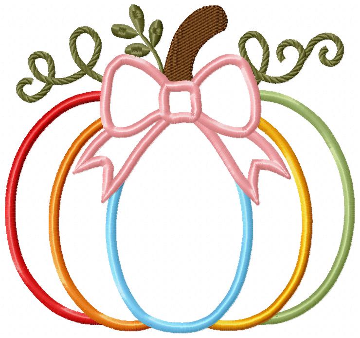 🎃 Pumpkin with Bow – Applique – Machine Embroidery Design 🎀🍂