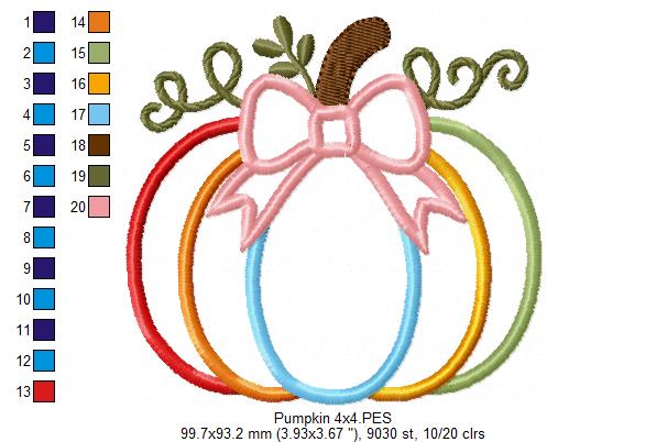 🎃 Pumpkin with Bow – Applique – Machine Embroidery Design 🎀🍂