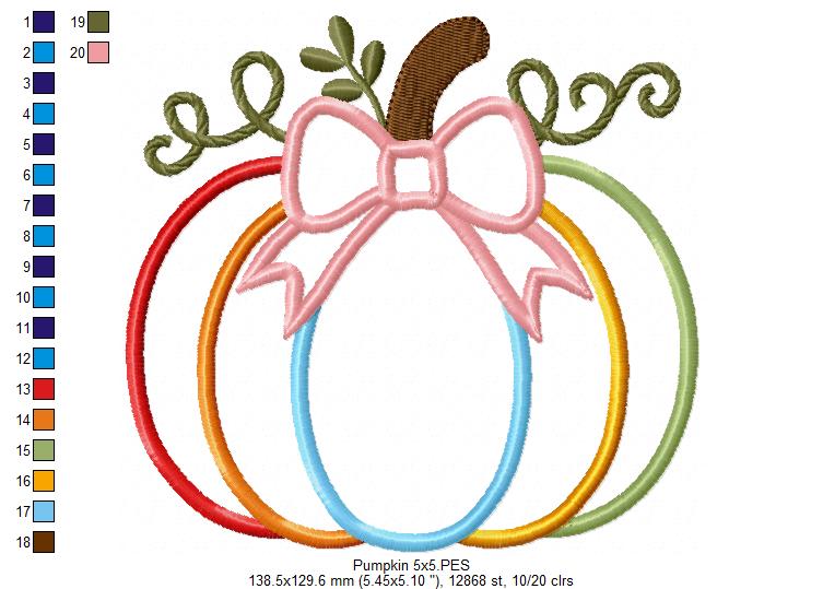 🎃 Pumpkin with Bow – Applique – Machine Embroidery Design 🎀🍂