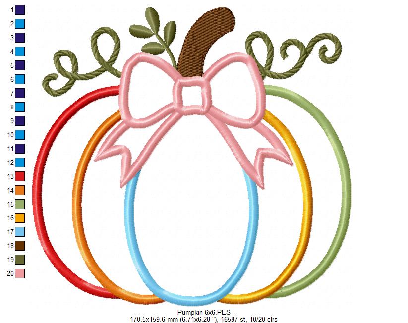 🎃 Pumpkin with Bow – Applique – Machine Embroidery Design 🎀🍂