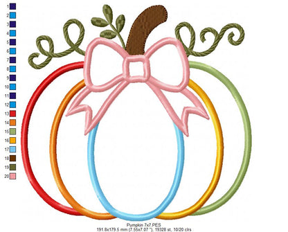 🎃 Pumpkin with Bow – Applique – Machine Embroidery Design 🎀🍂