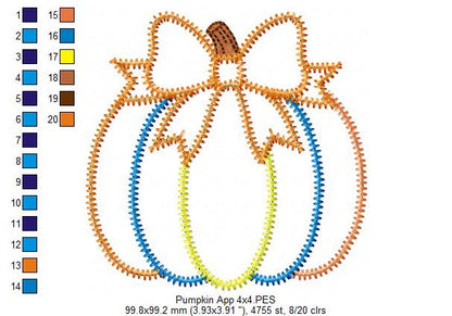 Sweet Patchwork Pumpkin – Zigzag Applique – Machine Embroidery Design