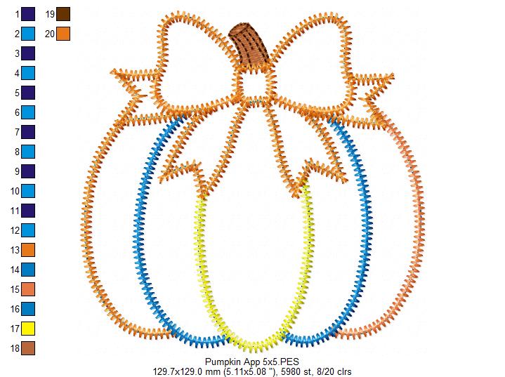 Sweet Patchwork Pumpkin – Zigzag Applique – Machine Embroidery Design