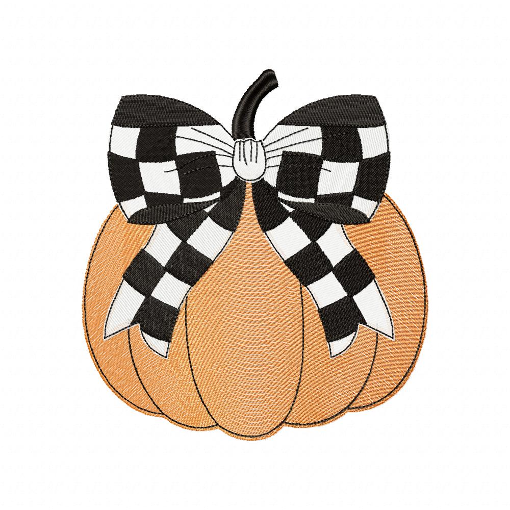 Pumpkin with Plaid Bow - Sketch Stitch - Machine Embroidery Design