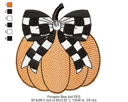 Pumpkin with Plaid Bow - Sketch Stitch - Machine Embroidery Design