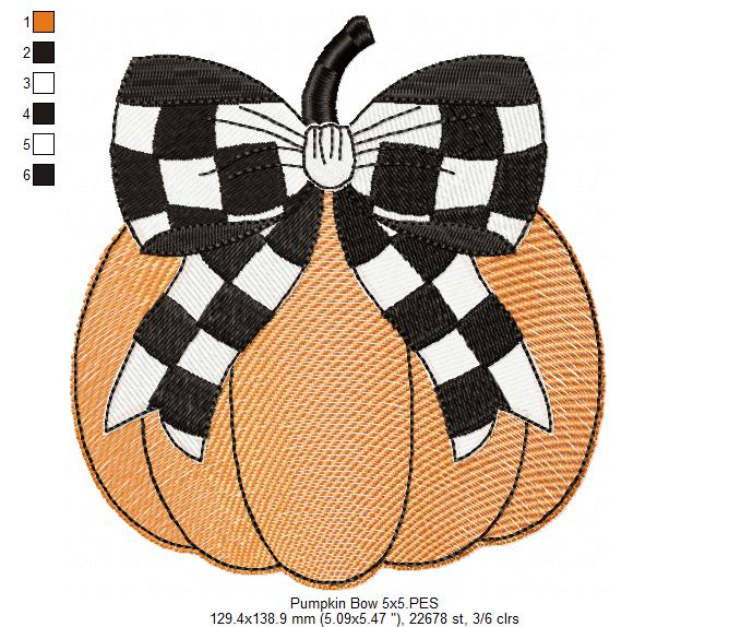 Pumpkin with Plaid Bow - Sketch Stitch - Machine Embroidery Design