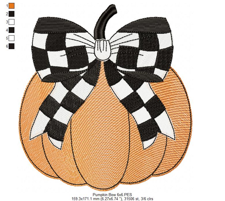 Pumpkin with Plaid Bow - Sketch Stitch - Machine Embroidery Design