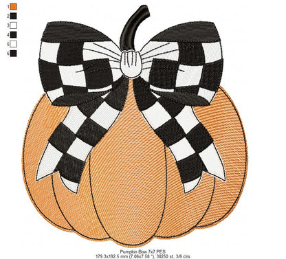 Pumpkin with Plaid Bow - Sketch Stitch - Machine Embroidery Design