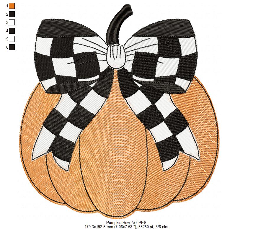 Pumpkin with Plaid Bow - Sketch Stitch - Machine Embroidery Design