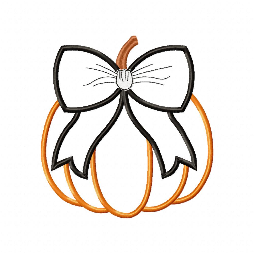 Pumpkin with Bow - Applique - Machine Embroidery Design