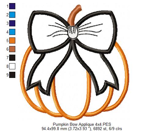 Pumpkin with Bow - Applique - Machine Embroidery Design