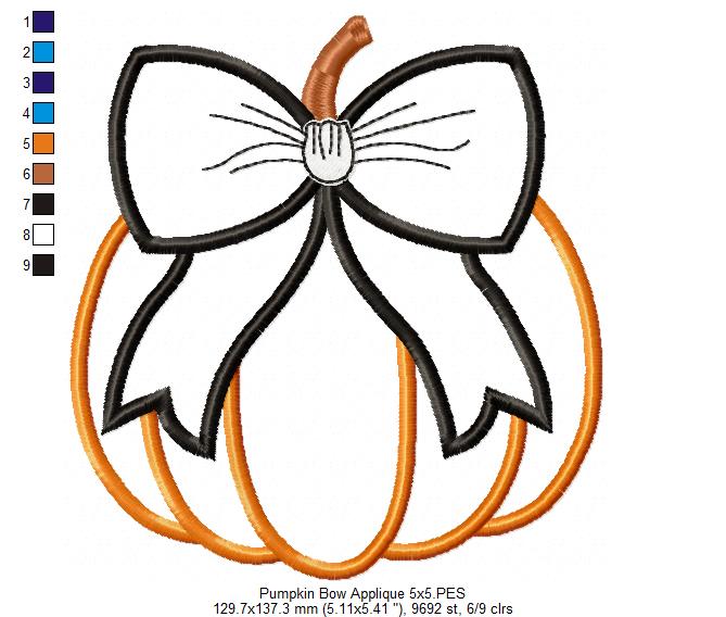 Pumpkin with Bow - Applique - Machine Embroidery Design