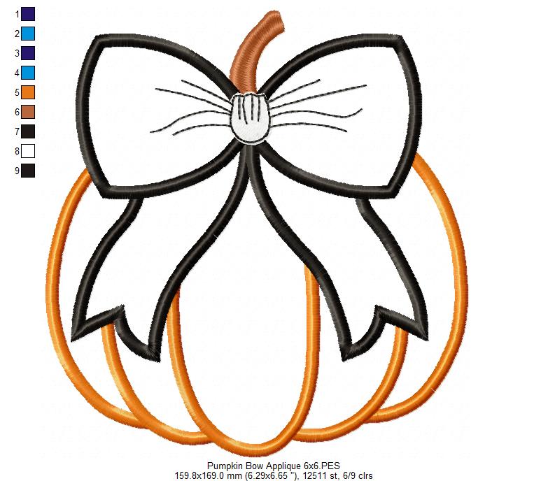 Pumpkin with Bow - Applique - Machine Embroidery Design