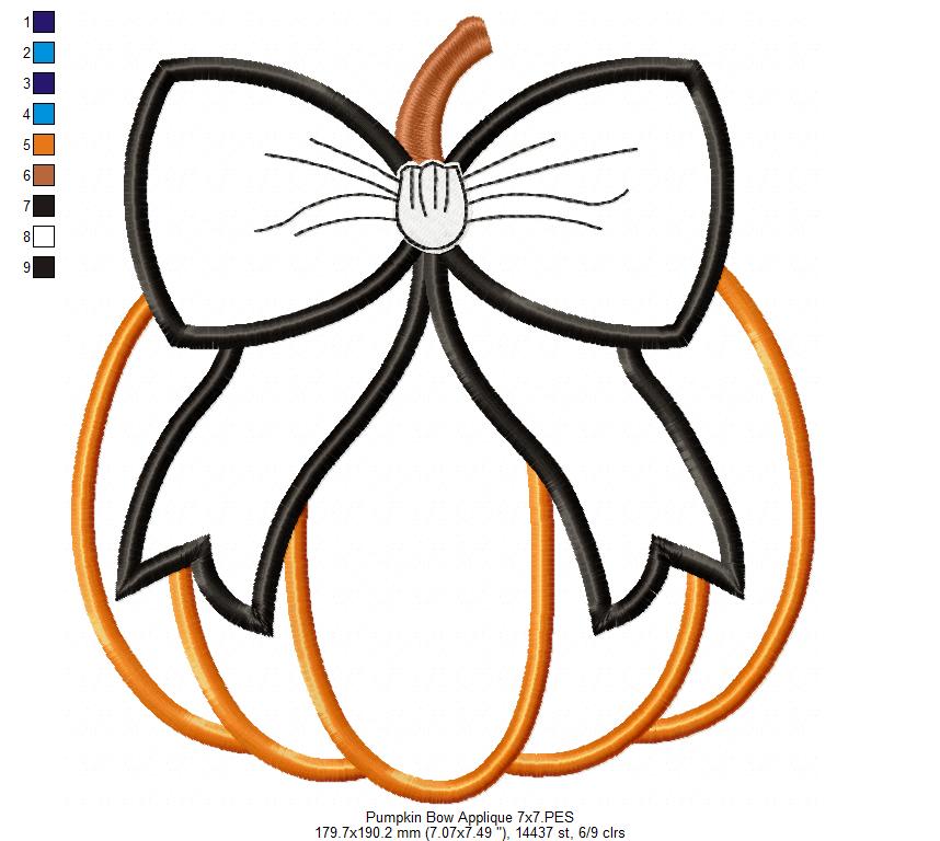 Pumpkin with Bow - Applique - Machine Embroidery Design