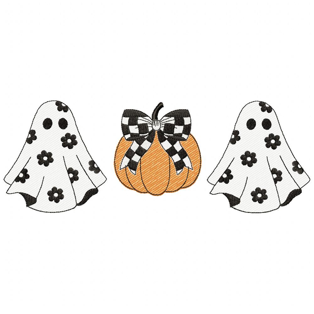 Halloween Pumpkin and Ghosts Trio - Sketch Stitch - Machine Embroidery Design