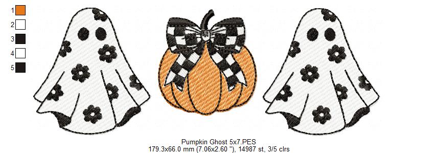 Halloween Pumpkin and Ghosts Trio - Sketch Stitch - Machine Embroidery Design