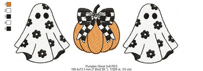 Halloween Pumpkin and Ghosts Trio - Sketch Stitch - Machine Embroidery Design