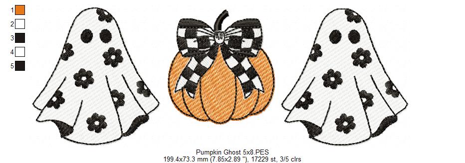 Halloween Pumpkin and Ghosts Trio - Sketch Stitch - Machine Embroidery Design