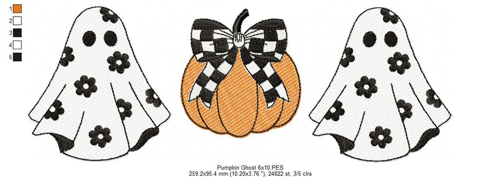 Halloween Pumpkin and Ghosts Trio - Sketch Stitch - Machine Embroidery Design