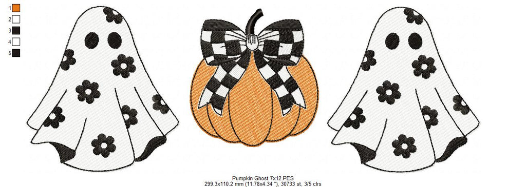 Halloween Pumpkin and Ghosts Trio - Sketch Stitch - Machine Embroidery Design