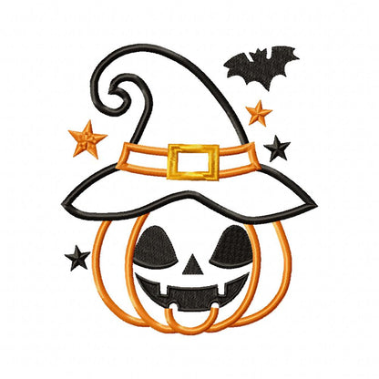 Halloween Witch Pumpkin - Applique - Machine Embroidery Design