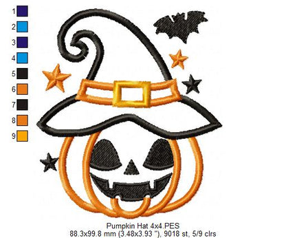 Halloween Witch Pumpkin - Applique - Machine Embroidery Design