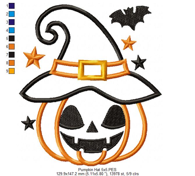 Halloween Witch Pumpkin - Applique - Machine Embroidery Design
