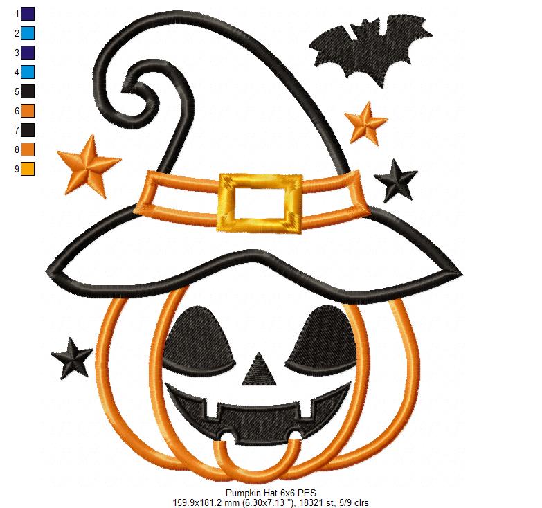 Halloween Witch Pumpkin - Applique - Machine Embroidery Design