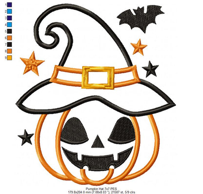 Halloween Witch Pumpkin - Applique - Machine Embroidery Design