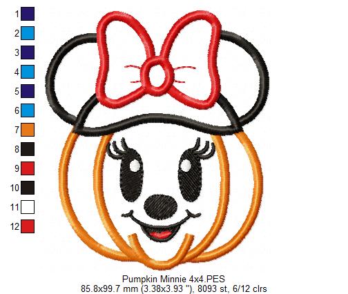 Minnie Pumpkin - Applique - Machine Embroidery Design