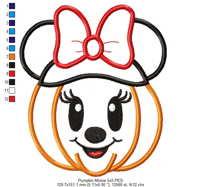 Minnie Pumpkin - Applique - Machine Embroidery Design