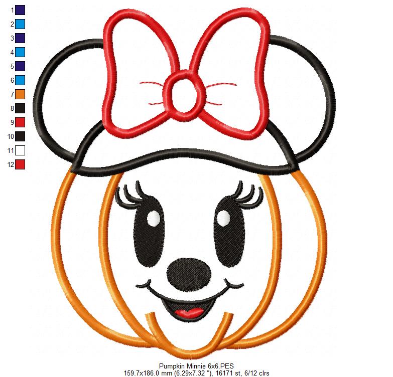 Minnie Pumpkin - Applique - Machine Embroidery Design