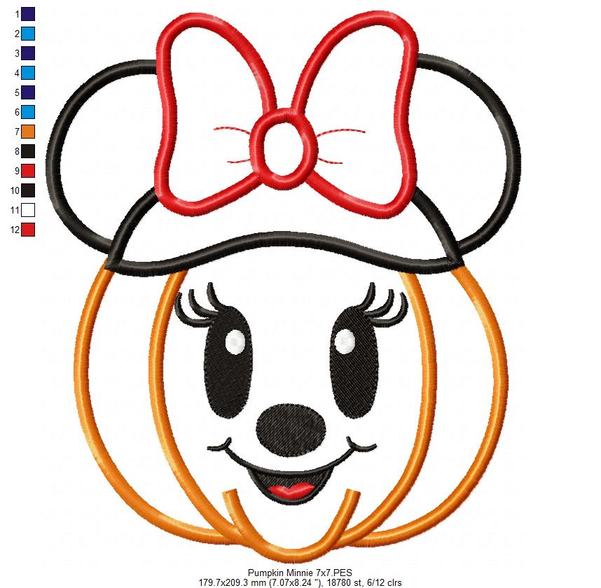 Minnie Pumpkin - Applique - Machine Embroidery Design