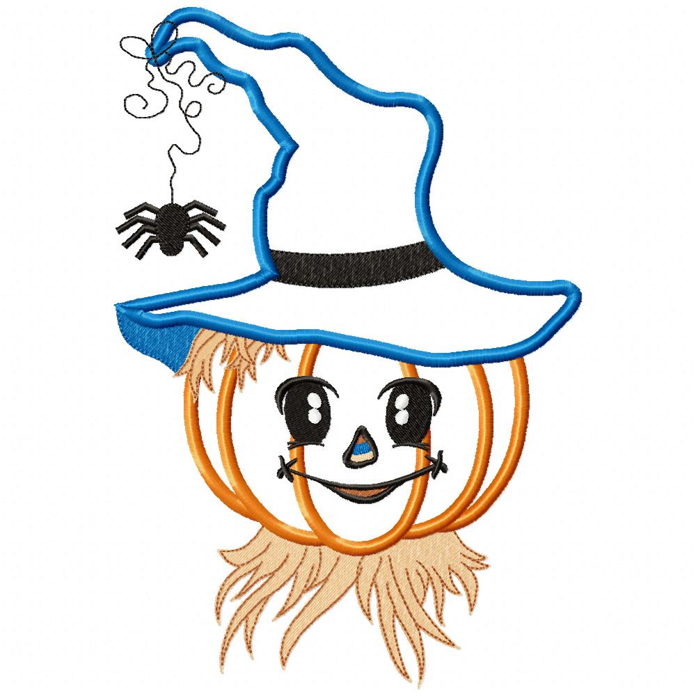 Halloween Pumpkin Scarecrow - Applique - Machine Embroidery Design