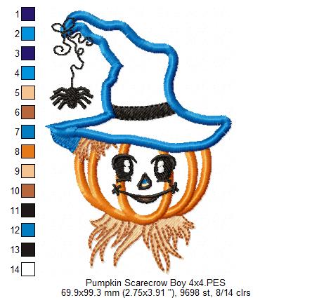 Halloween Pumpkin Scarecrow - Applique - Machine Embroidery Design